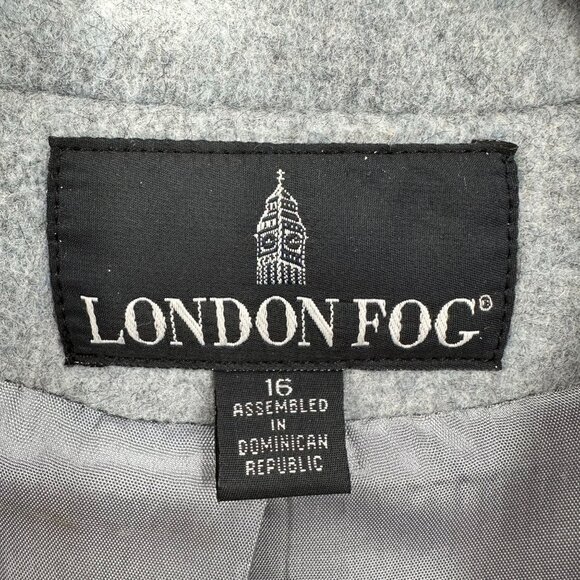London Fog Womens Wool Blend Gray Long Sleeve Lined Coat Size 16 FLAW - Picture 7 of 13